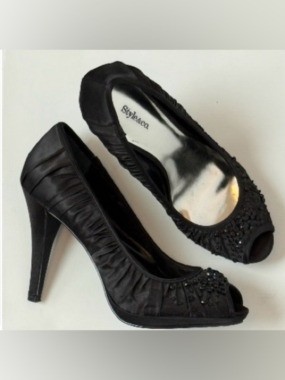 Style & Co. Black Peep-Toe Embellished Heel